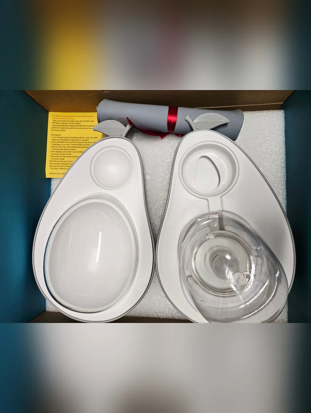 Pet Slow Feeder & Water Bowl Set Avocado Design Non Slip Mat Dog Cat Feeding Set